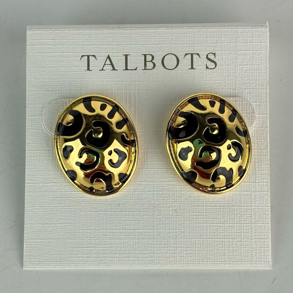 Talbots Chic Gold and Black Cheetah Print Stud Earrings